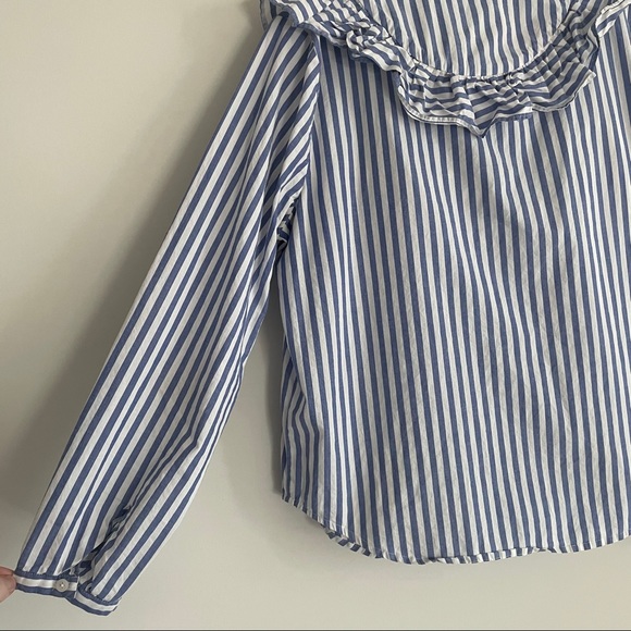 MADEWELL STRIPED RUFFLE FRONT BLOUSE BLUE WHITE - Picture 13 of 13